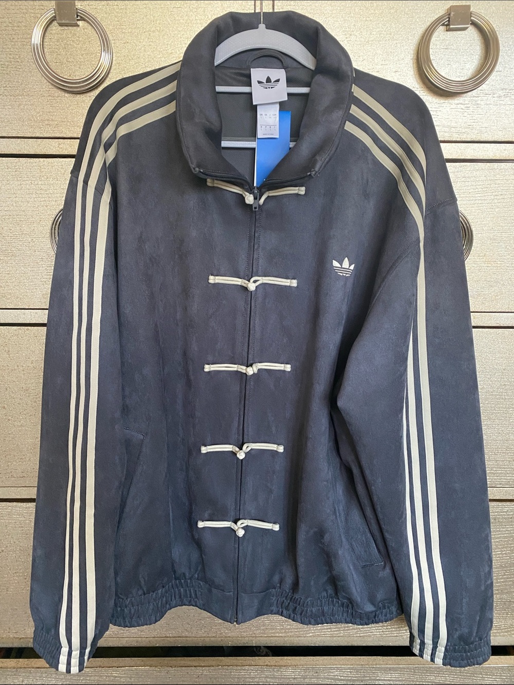 adidas Lunar Grey Bomber Jacket with Cream Stripes